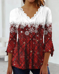 Snöflinga tryckt V-Neck Top