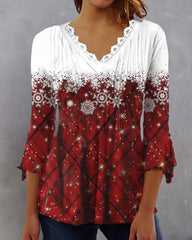 Snöflinga tryckt V-Neck Top
