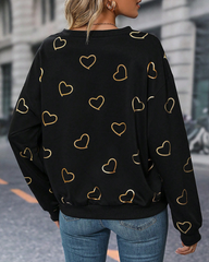 Enkel sweatshirt med hjärtmönstertryck
