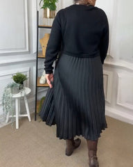 Elegant patchworkklänning med rund halsringning