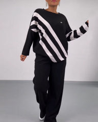 Lös randig sweatshirt med fladdermusärm