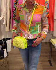 Färgglad skjorta med lapptäcke och slag