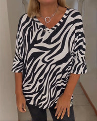V-ringad casual topp med zebratryck