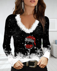 Tryckt V-ringad långärmad topp