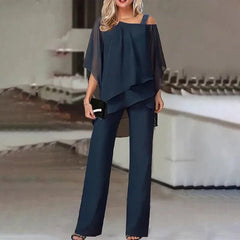 Jette™ - Tvådelat Set: Blus med Off-the-Shoulder och Byxor med Hög Midja