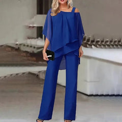 Jette™ - Tvådelat Set: Blus med Off-the-Shoulder och Byxor med Hög Midja