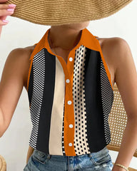 Ärmlös blus med färgblock