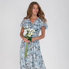 Långklänning med kort ärm och blommigt tryck